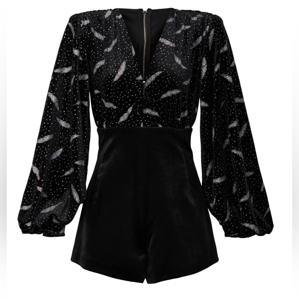 Bronx and Banco Maria Velvet Romper black romper print puff sleeve, metallic - Picture 3 of 4